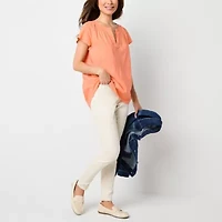 St. John's Bay Womens Split Crew Neck Short Sleeve Blouse