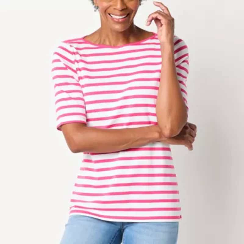 St. John's Bay Womens Boat Neck Elbow Sleeve Blouse