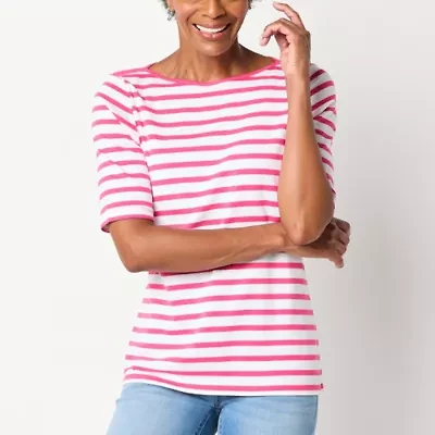 St. John's Bay Womens Boat Neck Elbow Sleeve Blouse