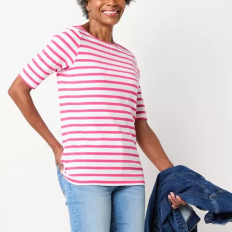 St. John's Bay Womens Boat Neck Elbow Sleeve Blouse