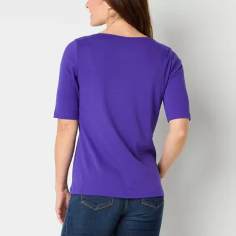 St. John's Bay Womens Boat Neck Elbow Sleeve Blouse