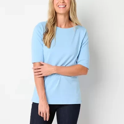 St. John's Bay Womens Boat Neck Elbow Sleeve Blouse