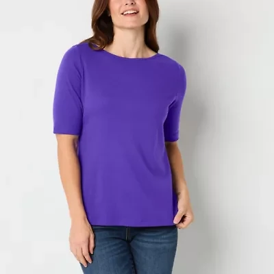 St. John's Bay Womens Boat Neck Elbow Sleeve Blouse