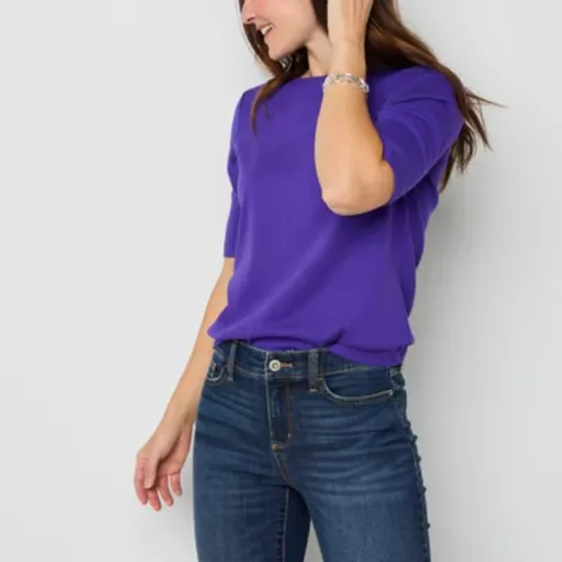 St. John's Bay Womens Boat Neck Elbow Sleeve Blouse