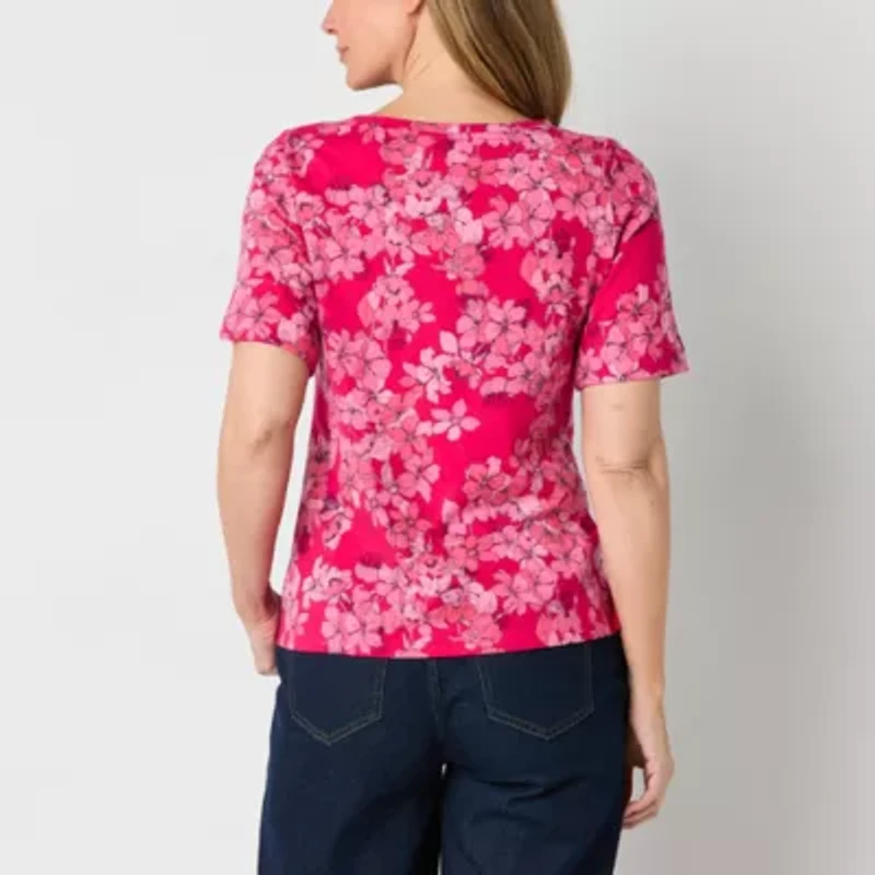 Liz Claiborne Womens Boat Neck Short Sleeve T-Shirt