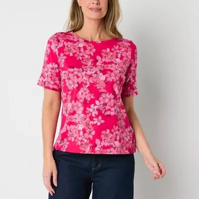 Liz Claiborne Womens Boat Neck Short Sleeve T-Shirt
