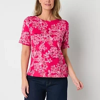 Liz Claiborne Womens Boat Neck Short Sleeve T-Shirt