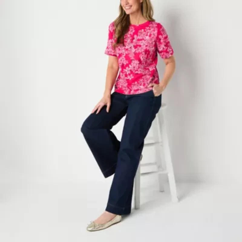 Liz Claiborne Womens Boat Neck Short Sleeve T-Shirt