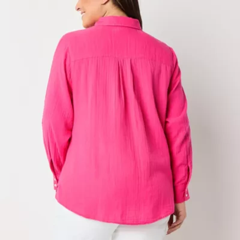 St. John's Bay Plus Womens Long Sleeve Tunic Top