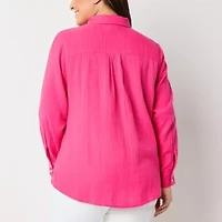 St. John's Bay Plus Womens Long Sleeve Tunic Top