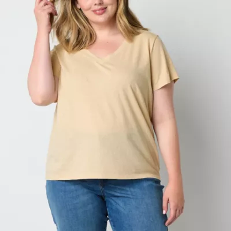 a.n.a Womens Plus V Neck Short Sleeve T-Shirt