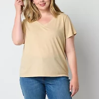 a.n.a Womens Plus V Neck Short Sleeve T-Shirt