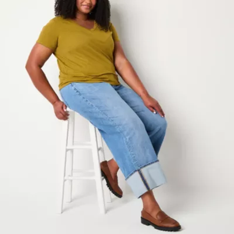 a.n.a Womens Plus V Neck Short Sleeve T-Shirt