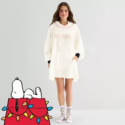 Disney Mjc Womens Peanuts Snoopy Hooded Long Sleeve Juniors Nightgown