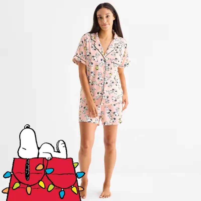 Disney Mjc Womens Snoopy Short Sleeve 2-pc. Pajama Sets