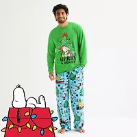 Mens Peanuts Snoopy Microfleece Crew Neck Long Sleeve 2-pc. Matching Family Pajama Sets