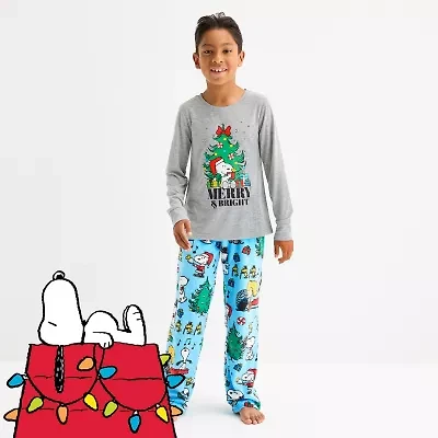 Little & Big Kid Unisex Peanuts Snoopy Microfleece Crew Neck Long Sleeve 2-pc. Matching Family Pajama Sets