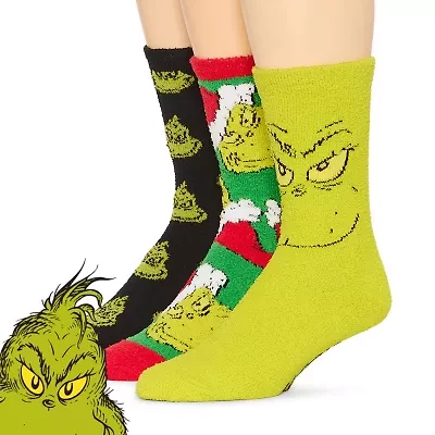 Cozy Unisex Adult 3 Pair Grinch Crew Socks