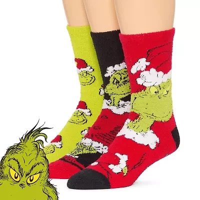 Cozy Unisex Adult 3 Pair Grinch Crew Socks