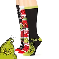 Unisex Adult 3 Pair Grinch Knee High Socks
