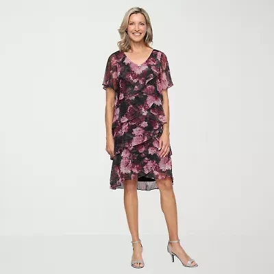 S. L. Fashions Womens Short Sleeve Floral Shift Dress