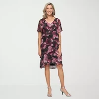 S. L. Fashions Womens Short Sleeve Floral Shift Dress