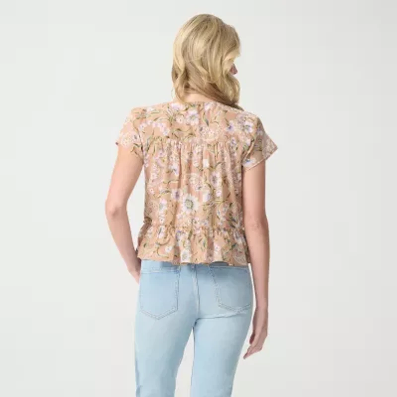 JS Jessica Simpson Womens Scoop Neck Short Sleeve Blouse