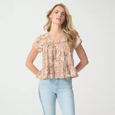 JS Jessica Simpson Womens Scoop Neck Short Sleeve Blouse