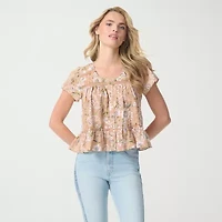 JS Jessica Simpson Womens Scoop Neck Short Sleeve Blouse