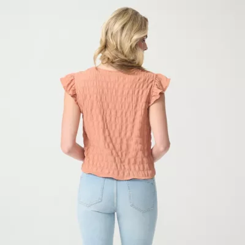 JS Jessica Simpson Womens Square Neck Short Sleeve Blouse