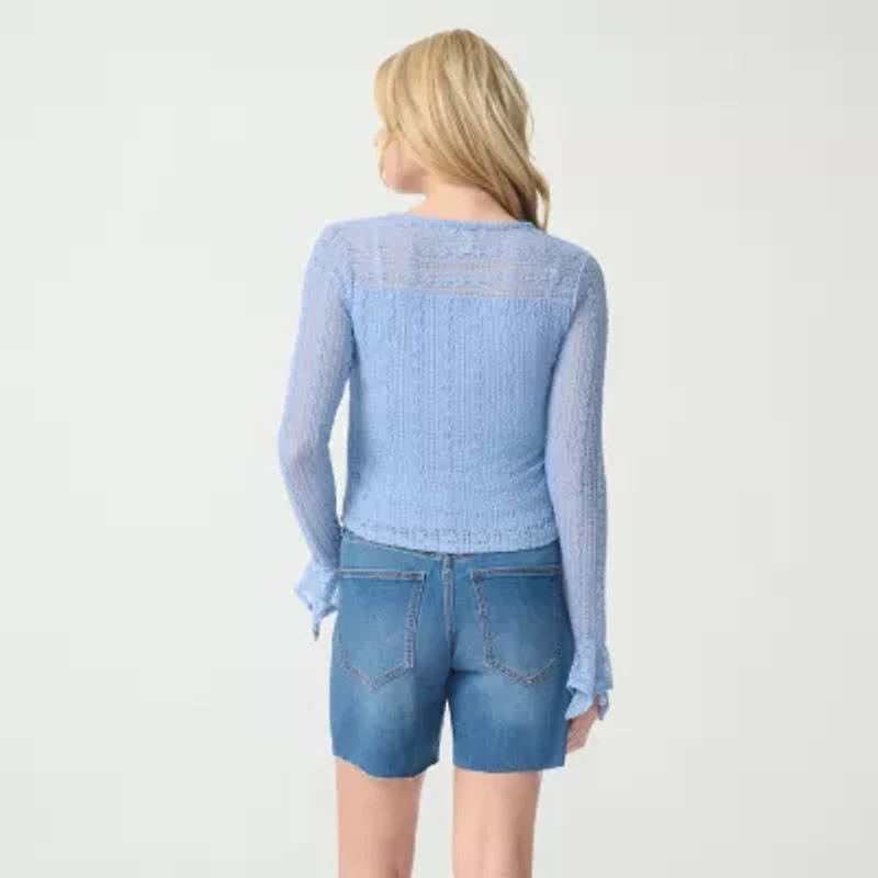 JS Jessica Simpson Womens Split Crew Neck Long Sleeve Lace Blouse