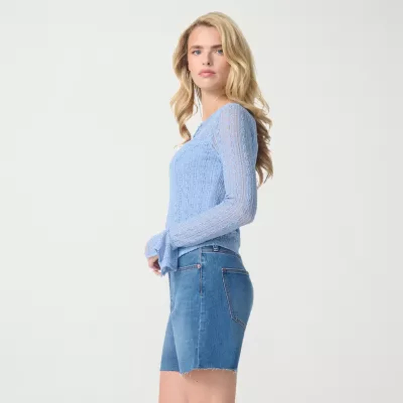 JS Jessica Simpson Womens Split Crew Neck Long Sleeve Lace Blouse