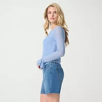 JS Jessica Simpson Womens Split Crew Neck Long Sleeve Lace Blouse