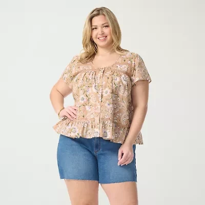 JS Jessica Simpson Womens Plus Scoop Neck Short Sleeve Blouse