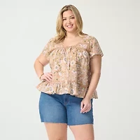 JS Jessica Simpson Womens Plus Scoop Neck Short Sleeve Blouse