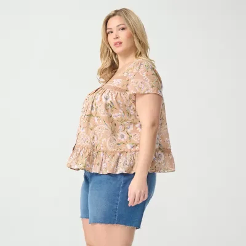 JS Jessica Simpson Womens Plus Scoop Neck Short Sleeve Blouse