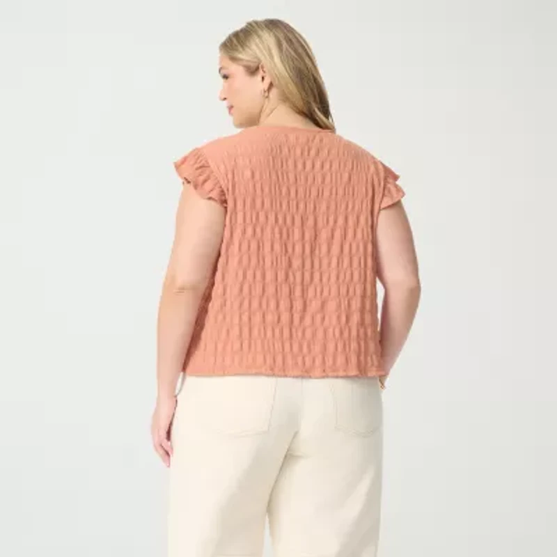 JS Jessica Simpson Womens Plus Square Neck Short Sleeve Blouse