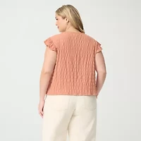 JS Jessica Simpson Womens Plus Square Neck Short Sleeve Blouse