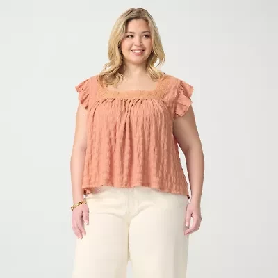 JS Jessica Simpson Womens Plus Square Neck Short Sleeve Blouse