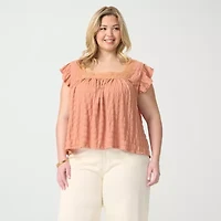 JS Jessica Simpson Womens Plus Square Neck Short Sleeve Blouse