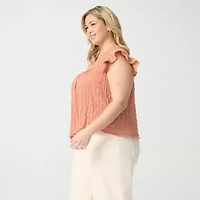 JS Jessica Simpson Womens Plus Square Neck Short Sleeve Blouse