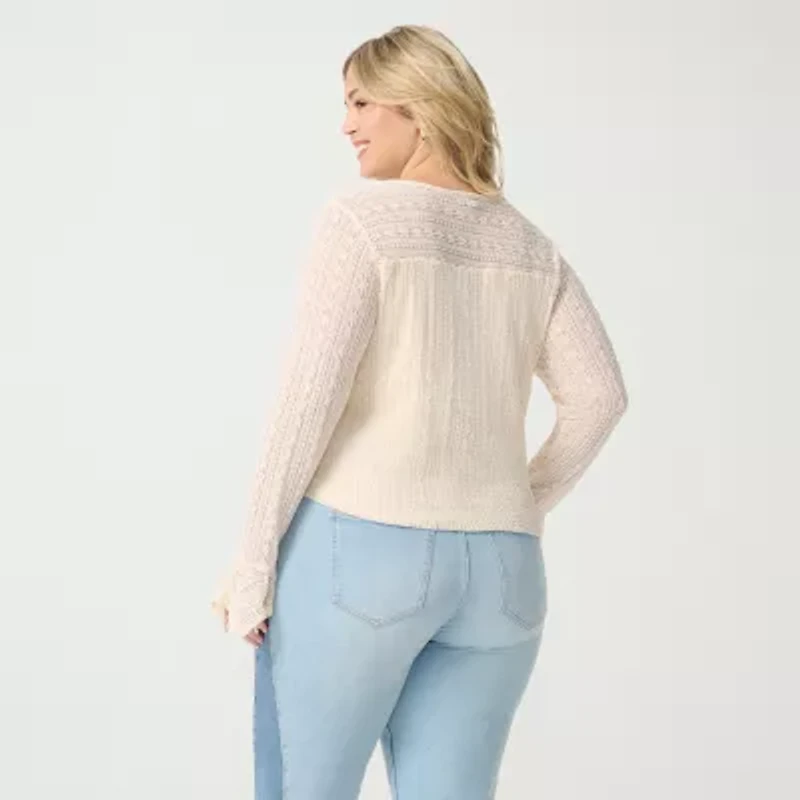 JS Jessica Simpson Womens Plus Split Crew Neck Long Sleeve Lace Blouse