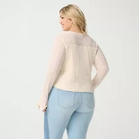 JS Jessica Simpson Womens Plus Split Crew Neck Long Sleeve Lace Blouse