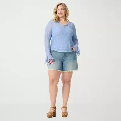 JS Jessica Simpson Womens Plus Split Crew Neck Long Sleeve Lace Blouse