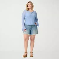 JS Jessica Simpson Womens Plus Split Crew Neck Long Sleeve Lace Blouse