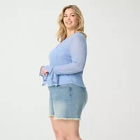 JS Jessica Simpson Womens Plus Split Crew Neck Long Sleeve Lace Blouse