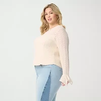 JS Jessica Simpson Womens Plus Split Crew Neck Long Sleeve Lace Blouse