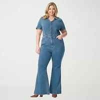 JS Jessica Simpson Womens V Neck Short Sleeve Plus Jumpsuit
