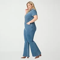 JS Jessica Simpson Womens V Neck Short Sleeve Plus Jumpsuit