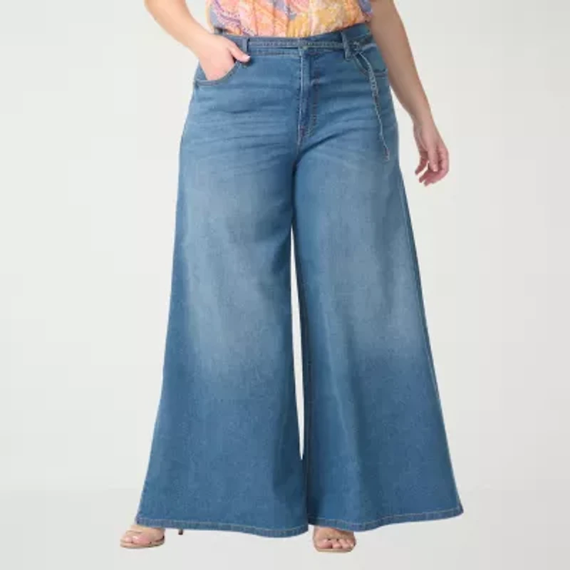 JS Jessica Simpson Womens Plus High Rise Wide Leg Jean